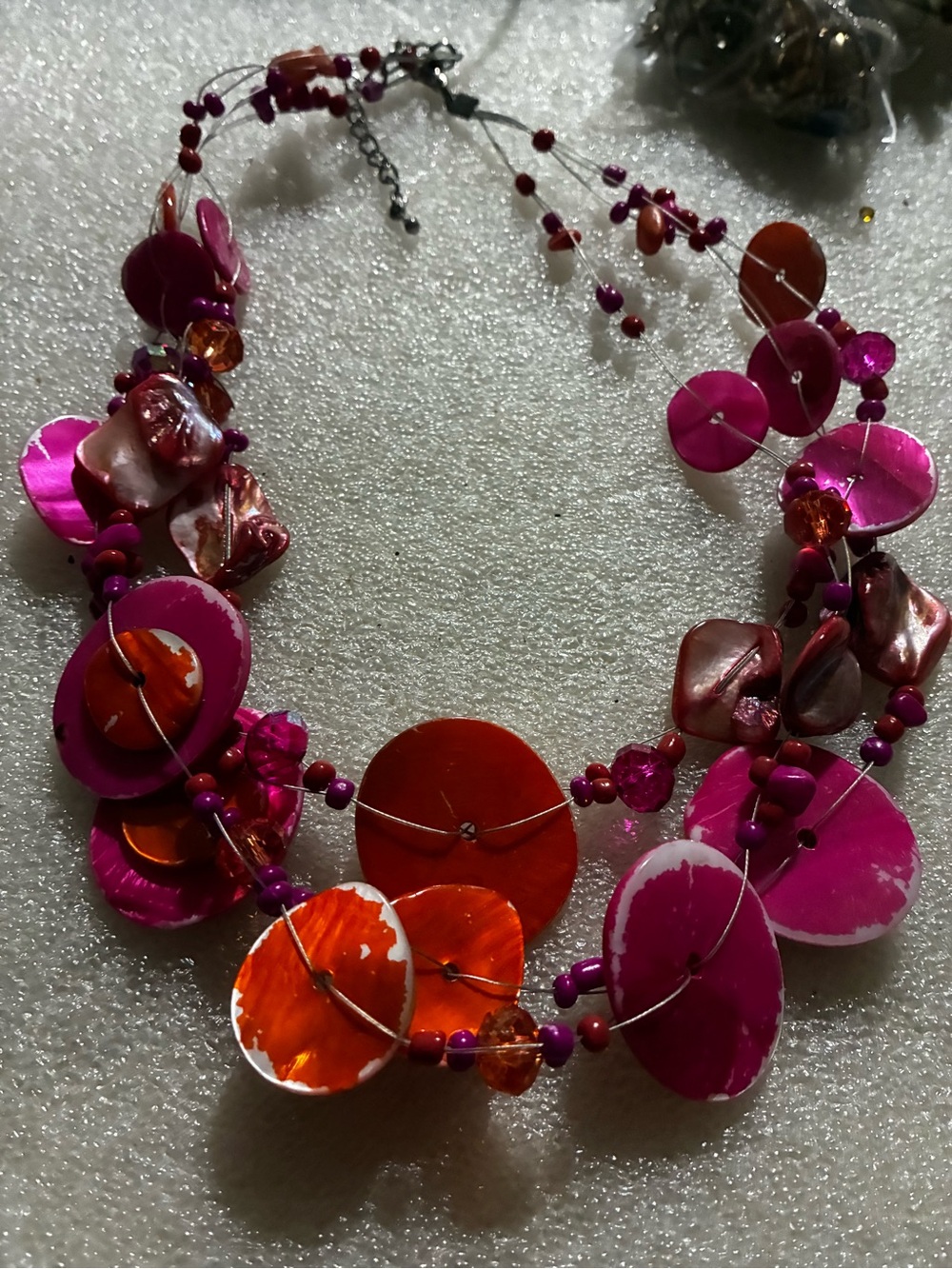 Shell Pink & Orange Multi-Strand Statement Necklace - Women Jewelry